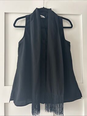 Cabi Black Sleeveless Scarf-Trim Top - Womens